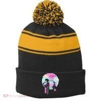 Retro Samurai Chillhop Anime Stripe Pom Pom Beanie thumb 0