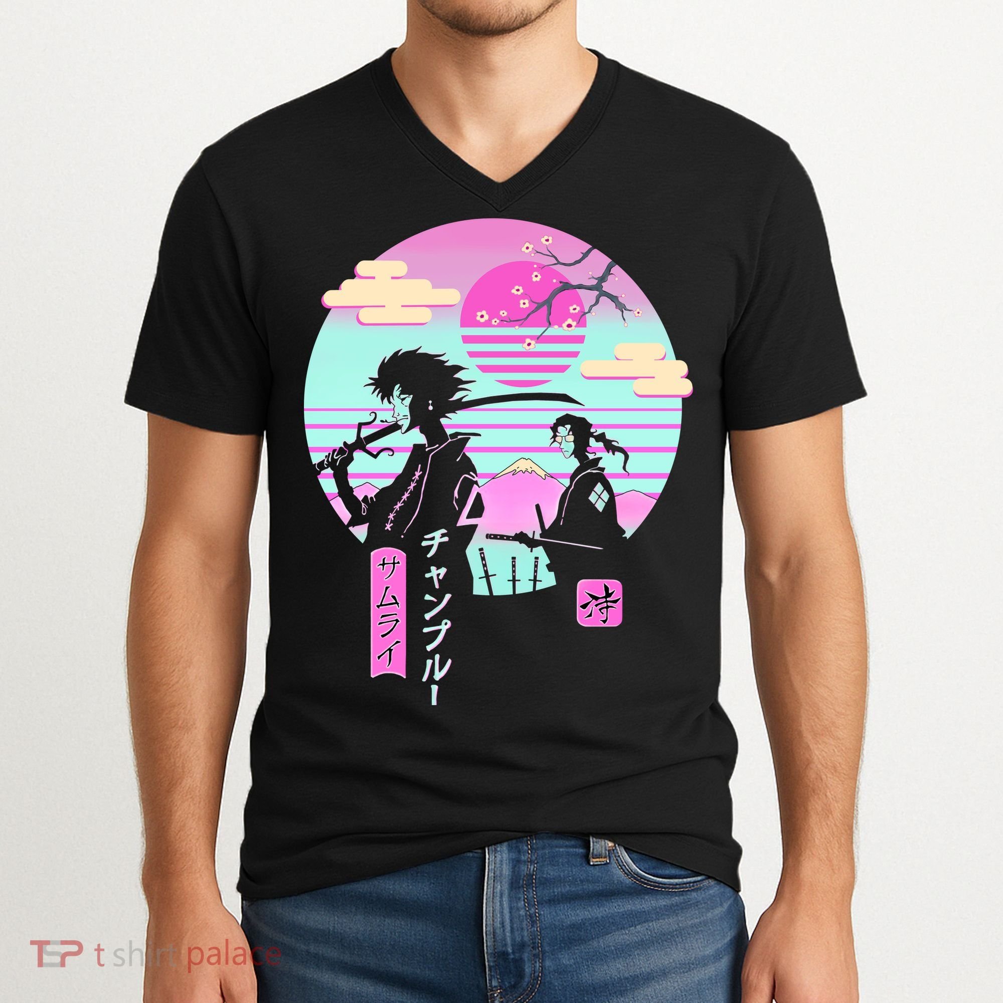 Retro Samurai Chillhop Anime V-Neck T-Shirt