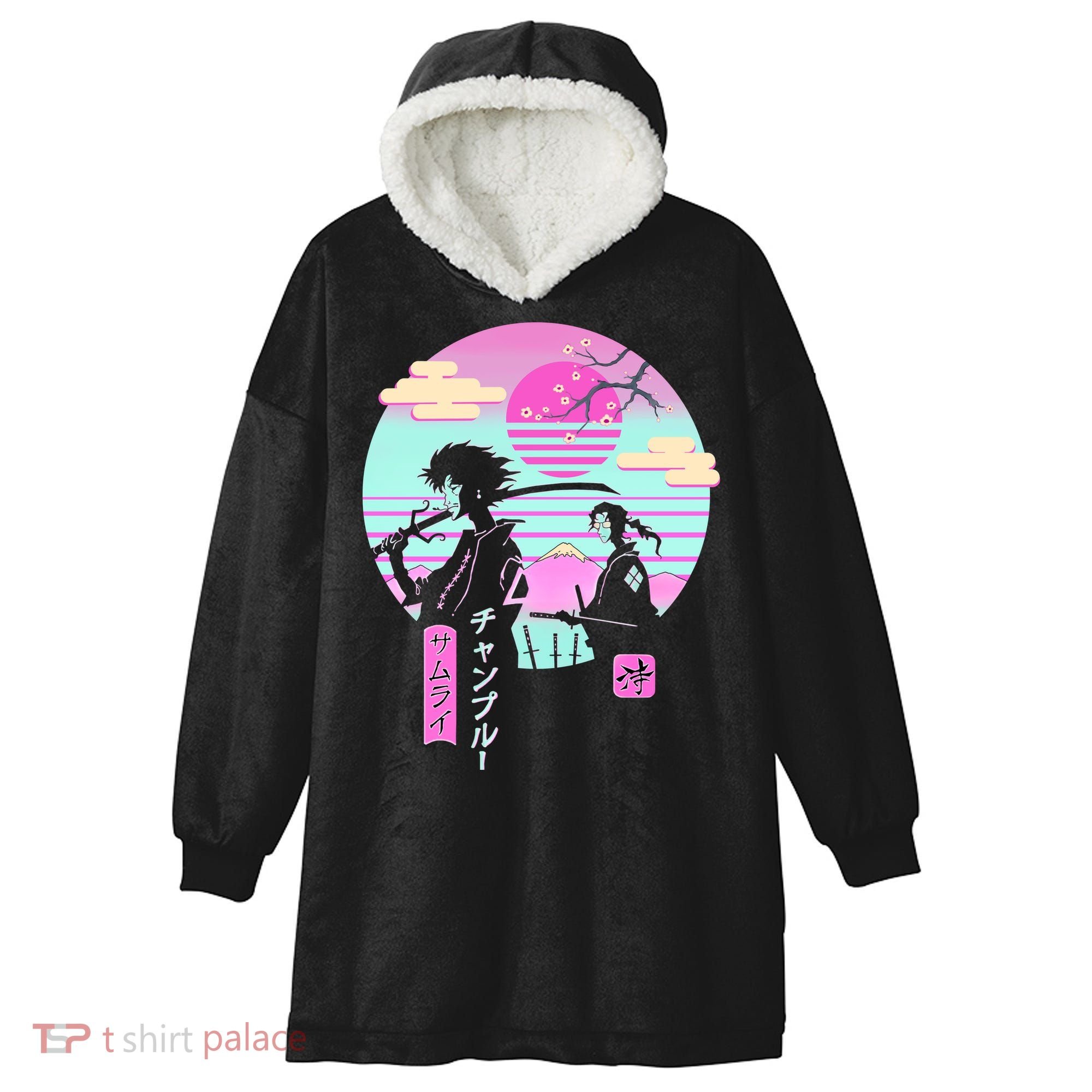 Retro Samurai Chillhop Anime Hooded Wearable Blanket