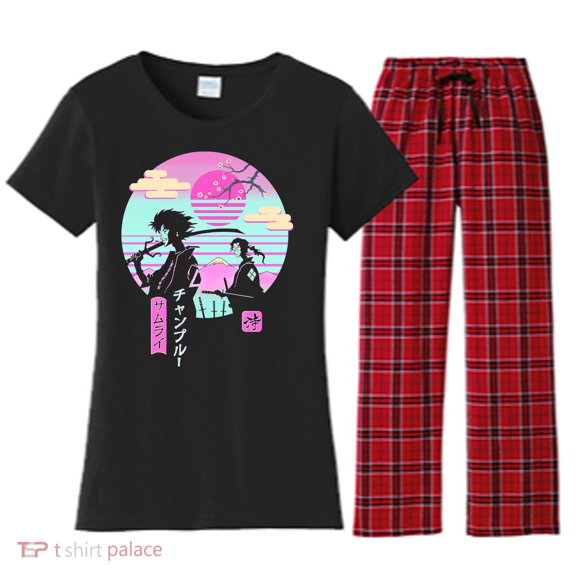 Retro Samurai Chillhop Anime Women's Flannel Pajama Set