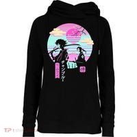 Retro Samurai Chillhop Anime Womens Funnel Neck Pullover Hood thumb 0