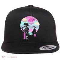 Retro Samurai Chillhop Anime Flat Bill Trucker Hat thumb 0
