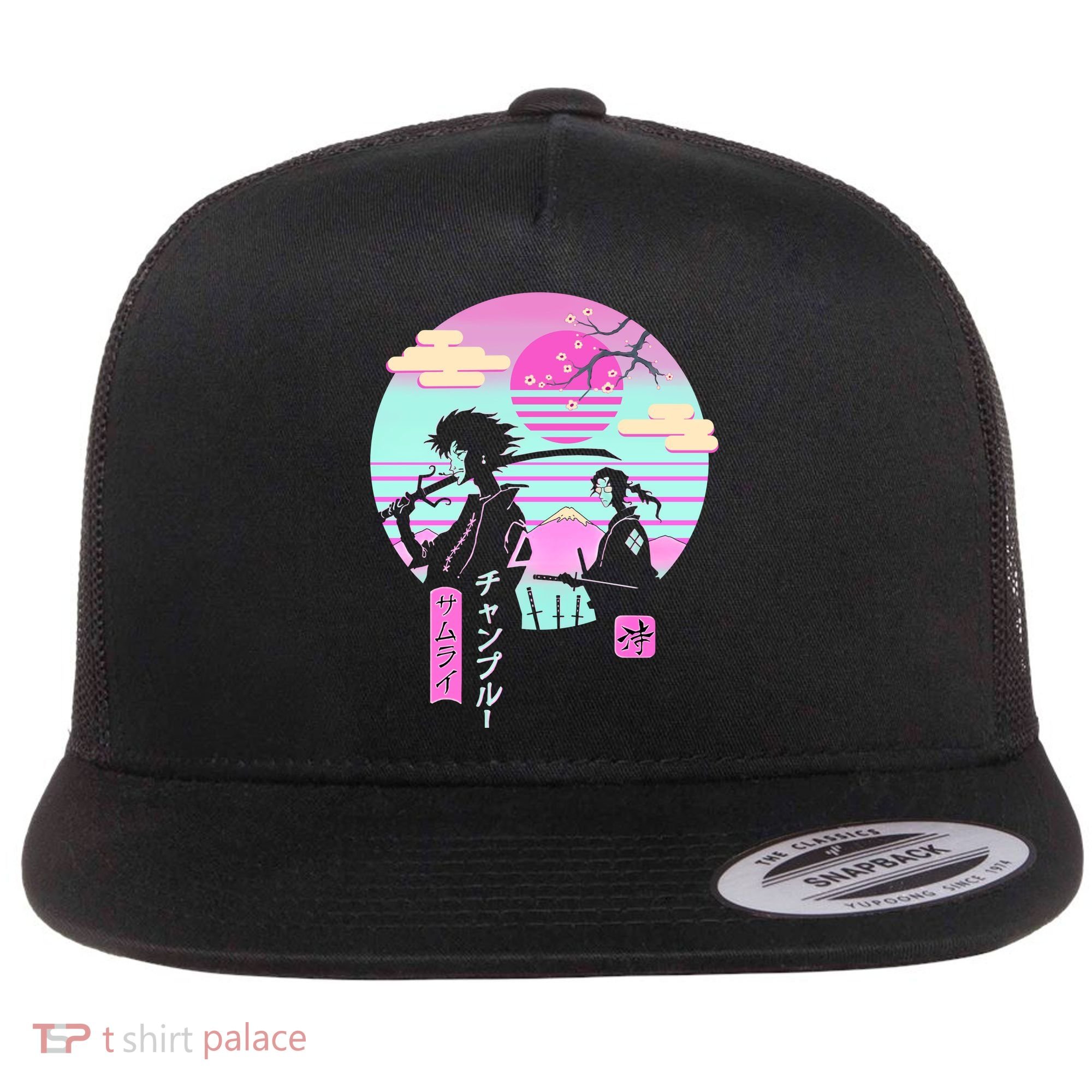 Retro Samurai Chillhop Anime Flat Bill Trucker Hat