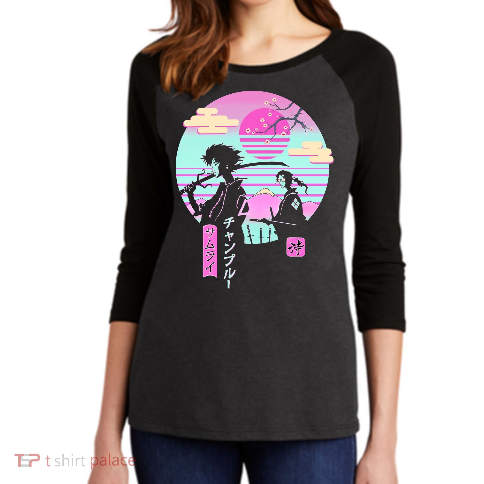 Retro Samurai Chillhop Anime Women's Tri-Blend 3/4-Sleeve Raglan Shirt