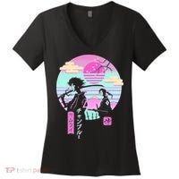 Retro Samurai Chillhop Anime Women's V-Neck T-Shirt thumb 0