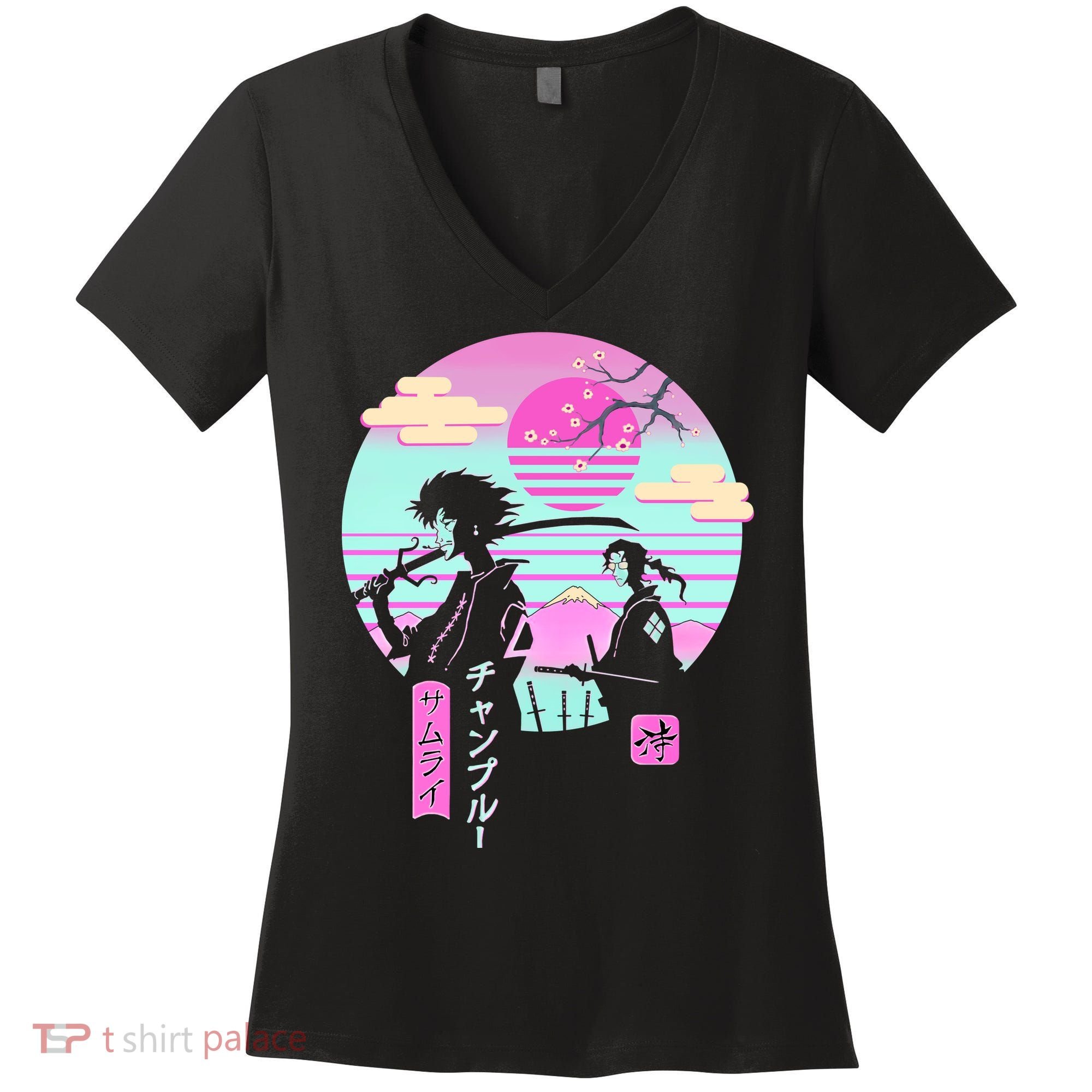 Retro Samurai Chillhop Anime Women's V-Neck T-Shirt