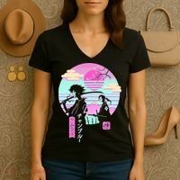 Retro Samurai Chillhop Anime Women's V-Neck T-Shirt thumb 3