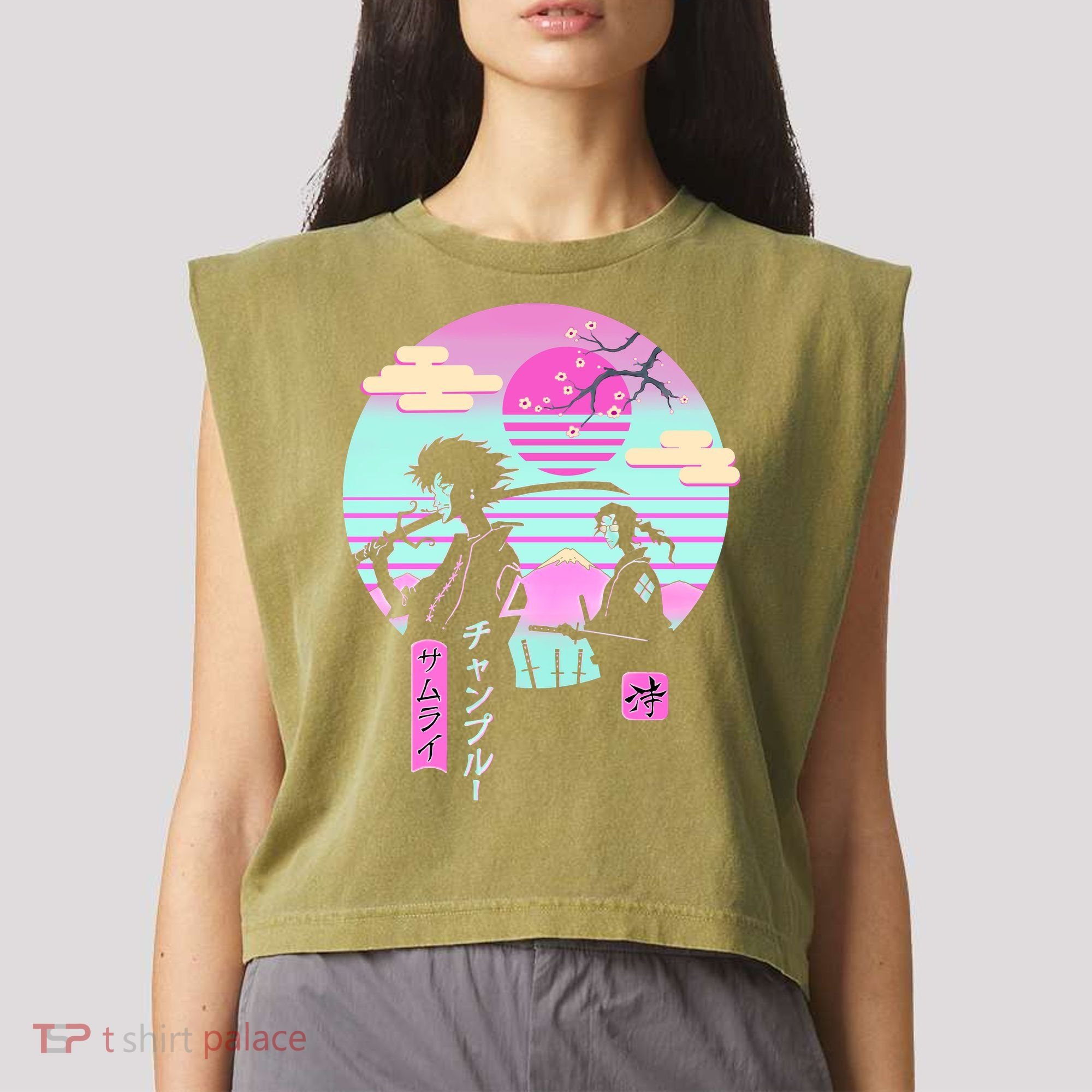 Retro Samurai Chillhop Anime Garment-Dyed Women's Muscle Tee