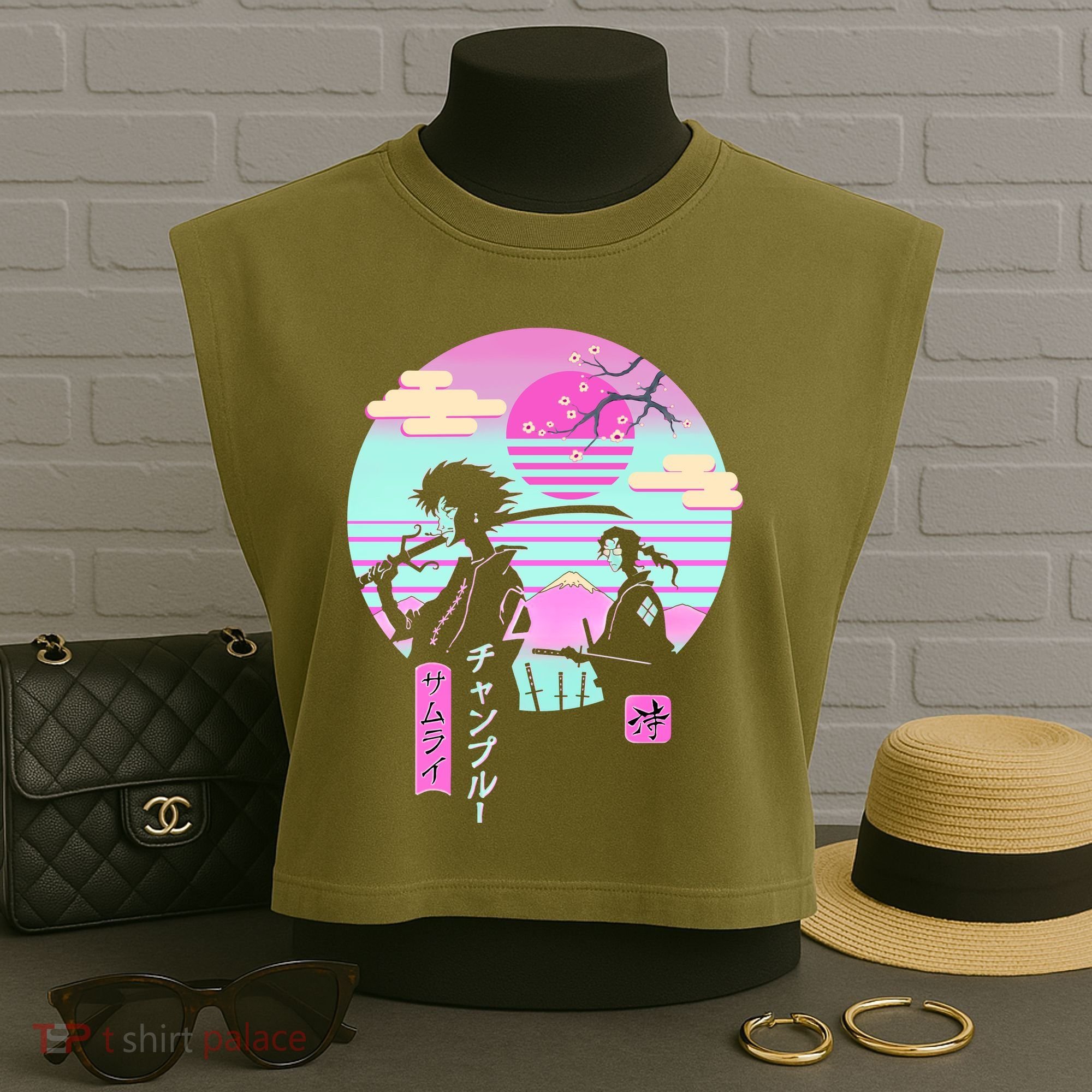 Retro Samurai Chillhop Anime Garment-Dyed Women's Muscle Tee