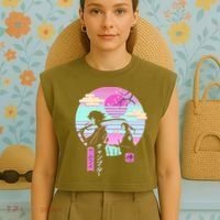 Retro Samurai Chillhop Anime Garment-Dyed Women's Muscle Tee thumb 4