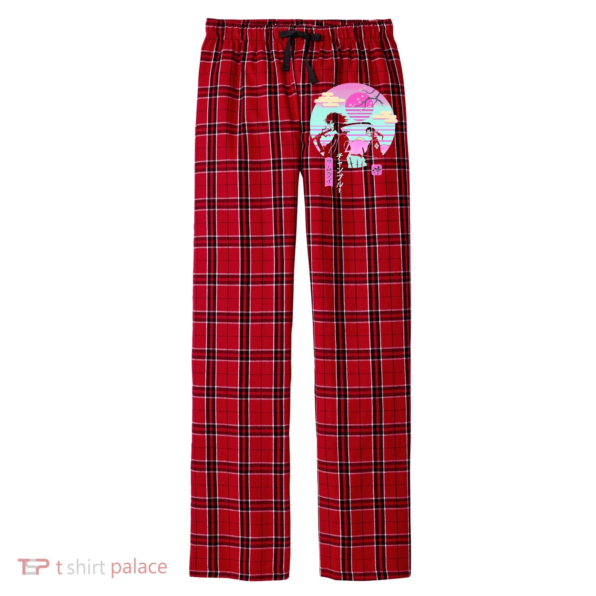 Retro Samurai Chillhop Anime Men's Flannel Plaid Pajama Pants