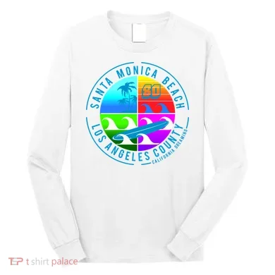 Retro Santa Monica Beach Long Sleeve Shirt