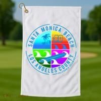 Retro Santa Monica Beach Golf Towel thumb 1