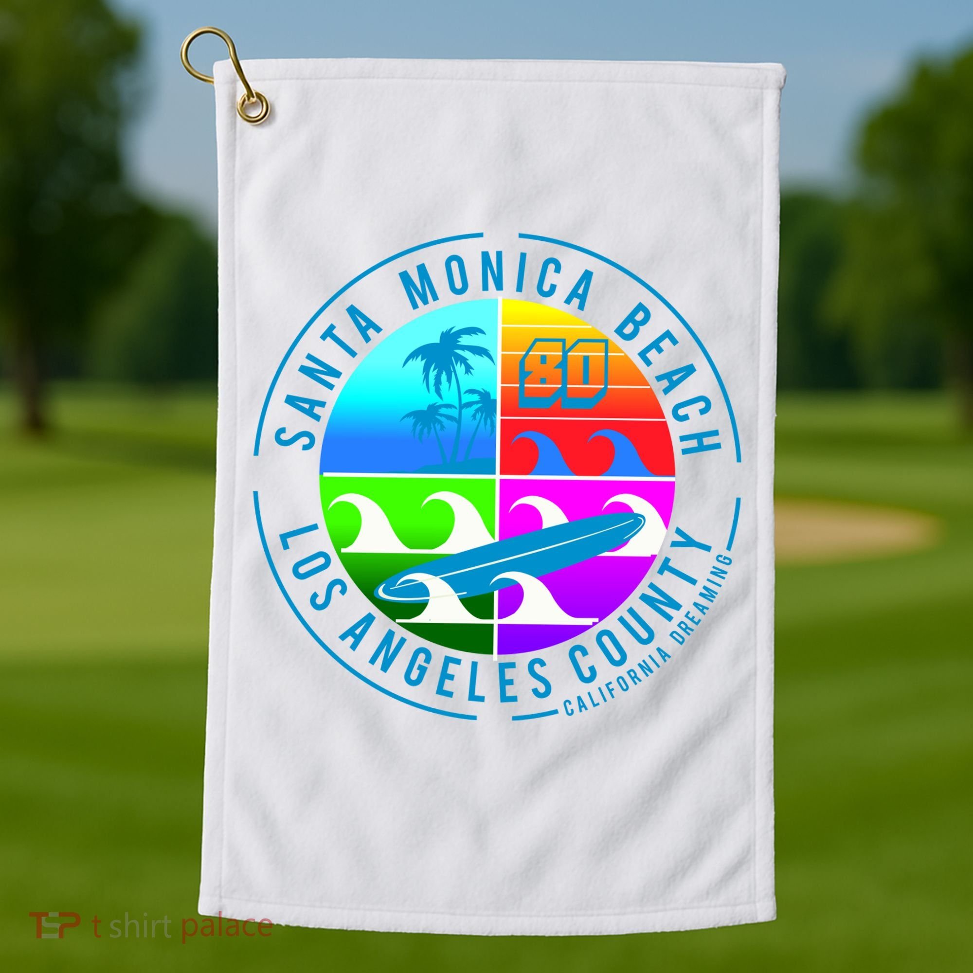 Retro Santa Monica Beach Golf Towel