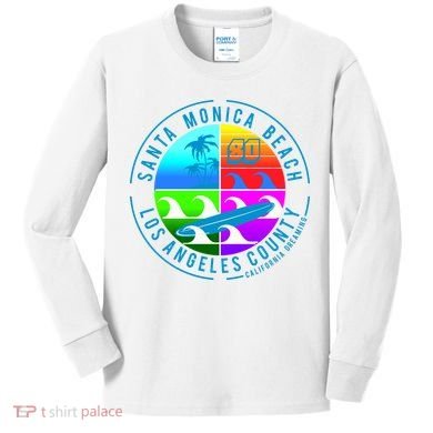 Retro Santa Monica Beach Kids Long Sleeve Shirt