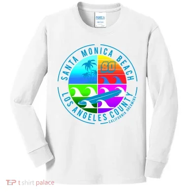 Retro Santa Monica Beach Kids Long Sleeve Shirt