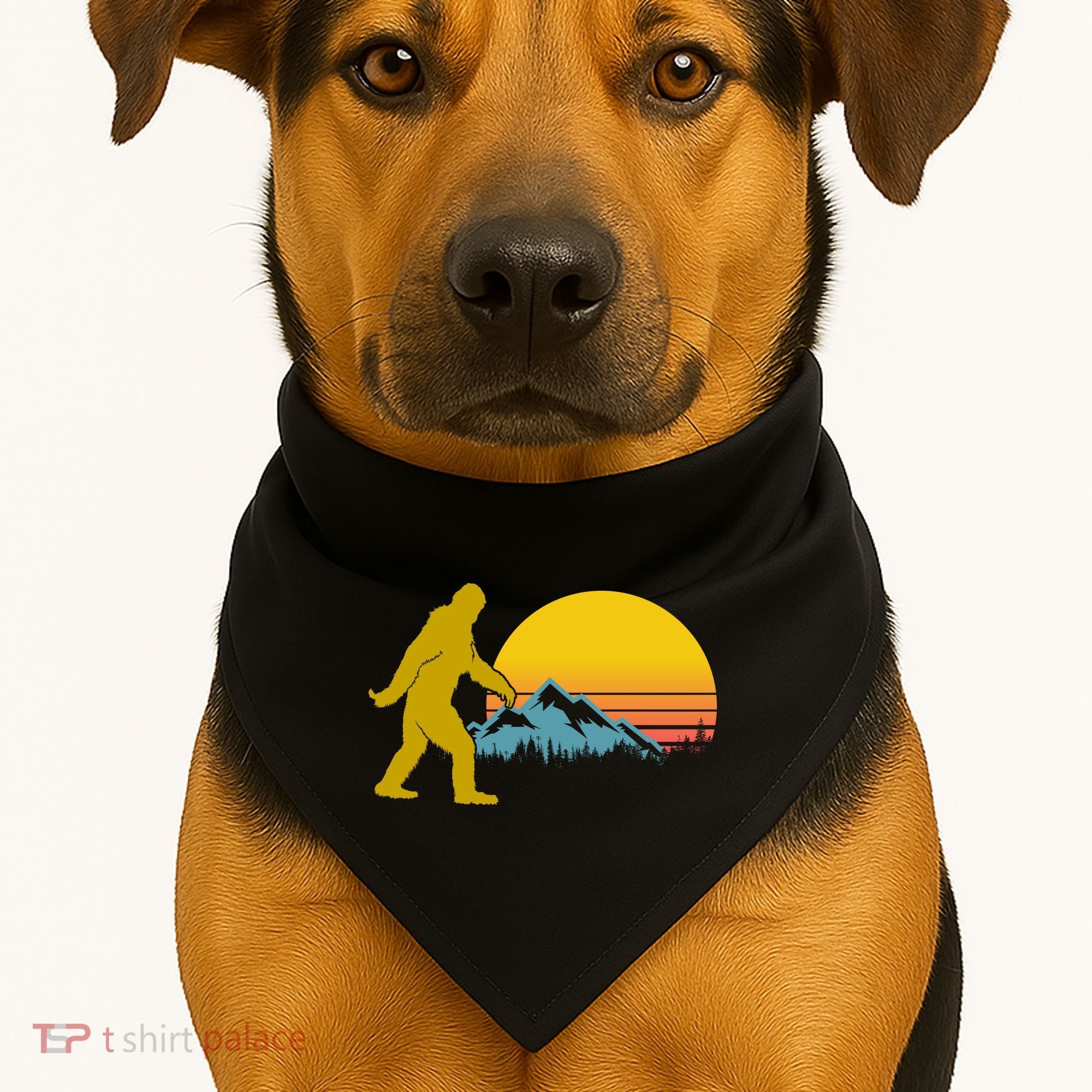 Retro Sasquatch Mountain Sunset USA-Made Doggie Bandana
