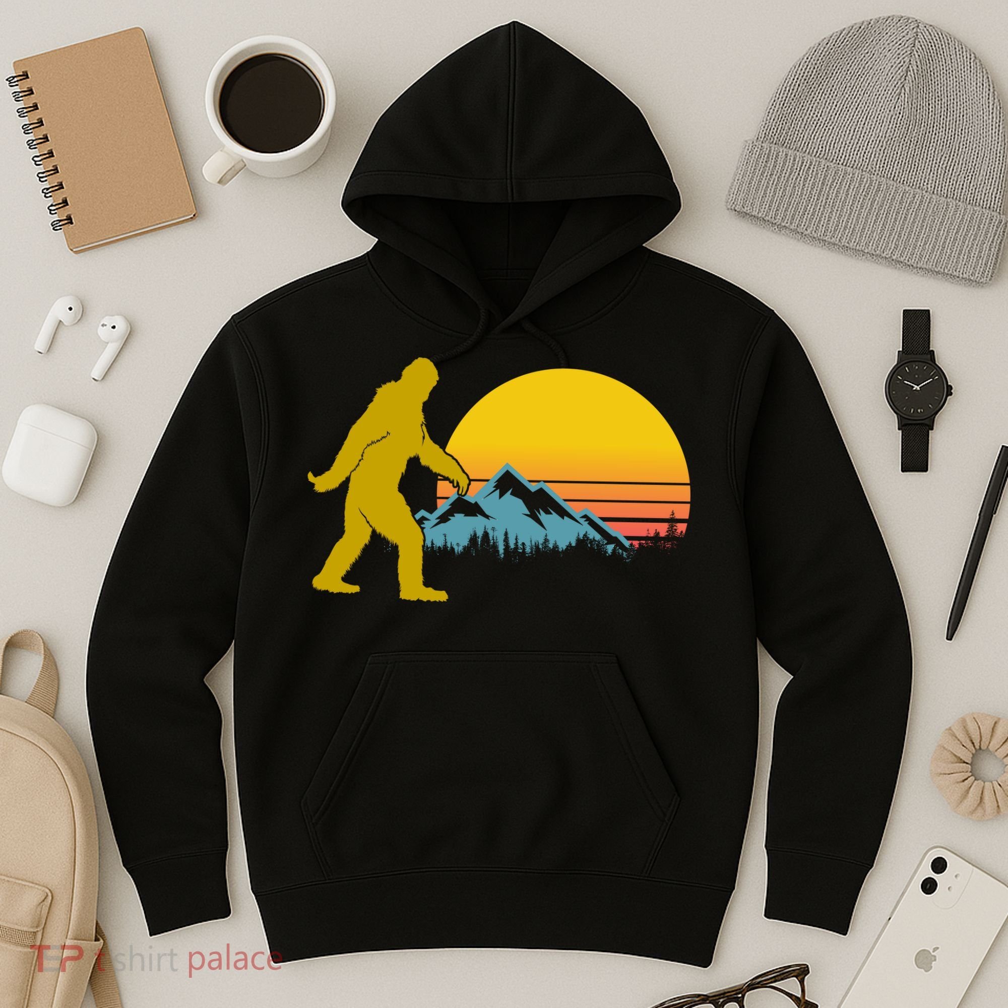 Retro Sasquatch Mountain Sunset Hoodie