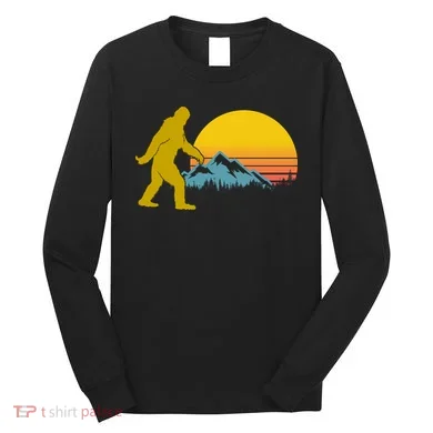 Retro Sasquatch Mountain Sunset Long Sleeve Shirt
