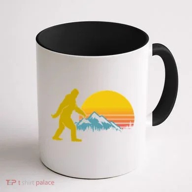 Retro Sasquatch Mountain Sunset Coffee Mug back