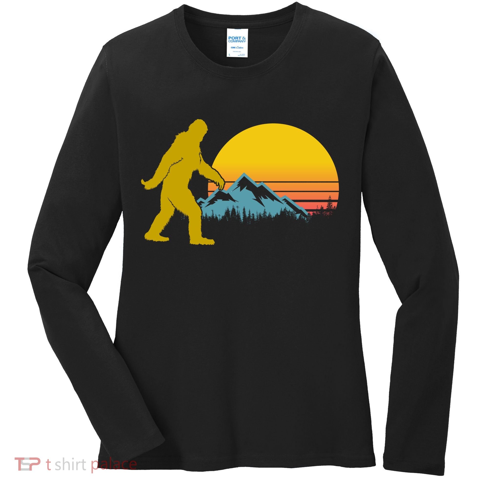 Retro Sasquatch Mountain Sunset Women's Long Sleeve Shirt