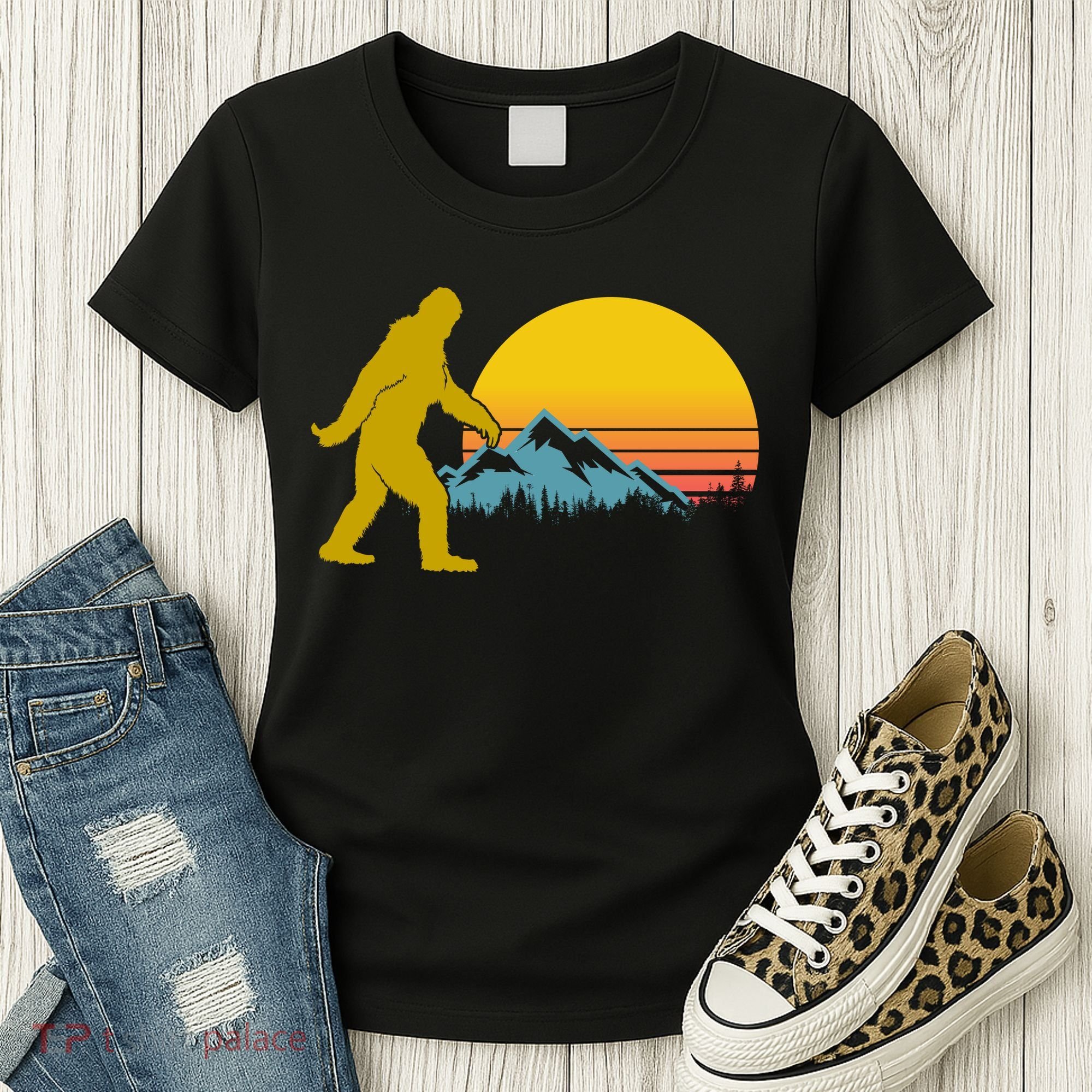 Retro Sasquatch Mountain Sunset Women's T-Shirt