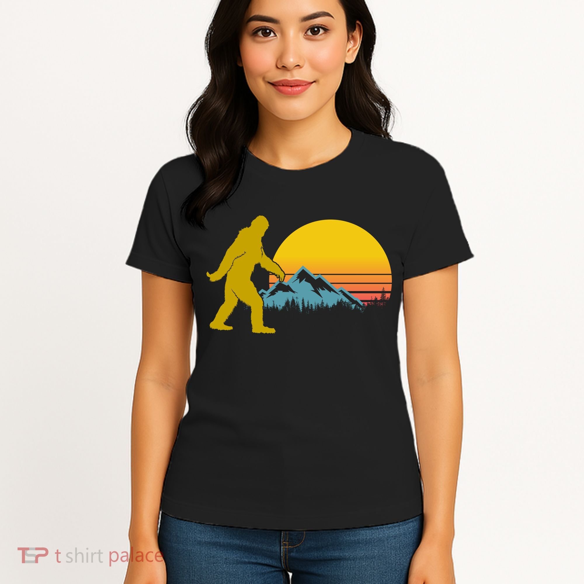 Retro Sasquatch Mountain Sunset Women's T-Shirt