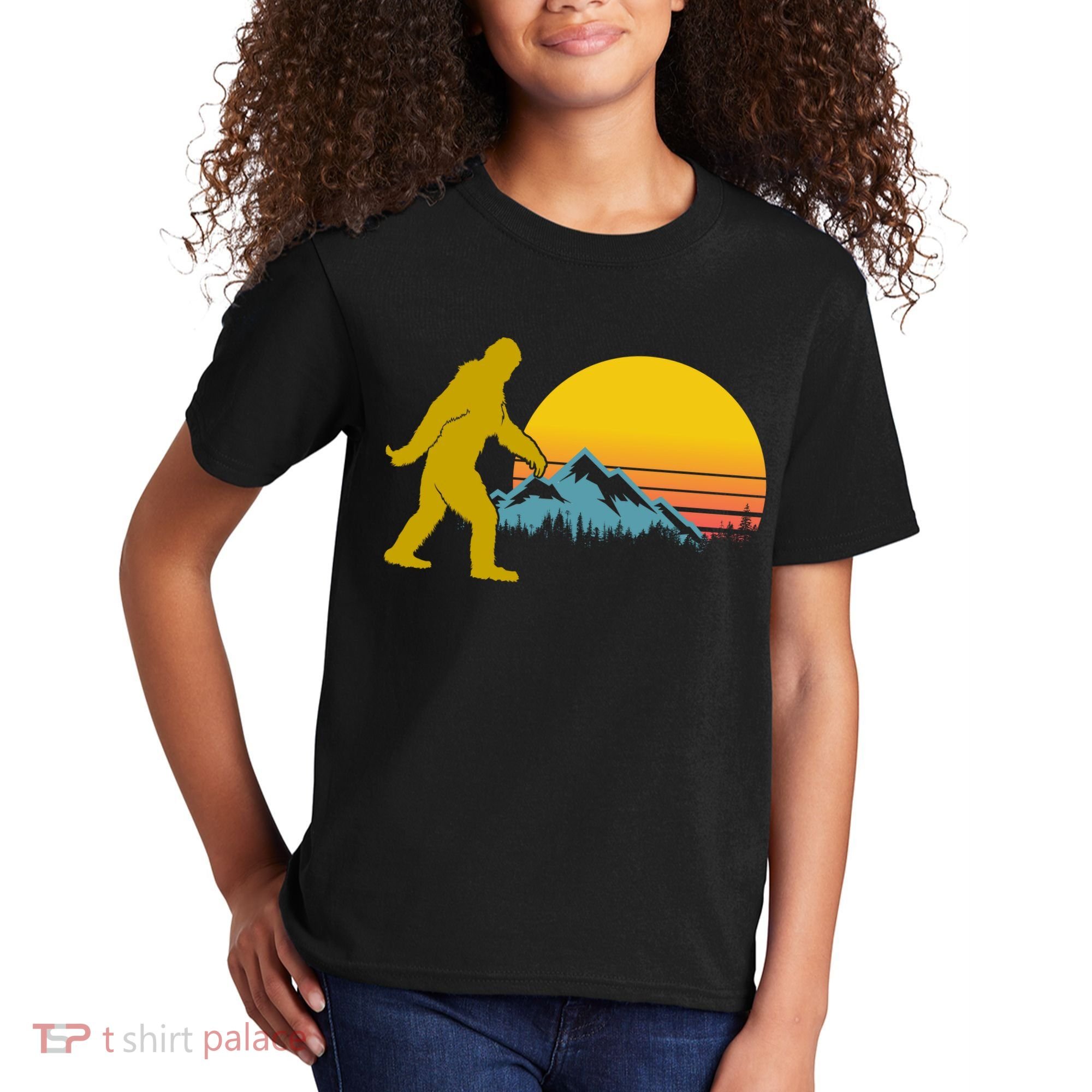 Retro Sasquatch Mountain Sunset Kids T-Shirt