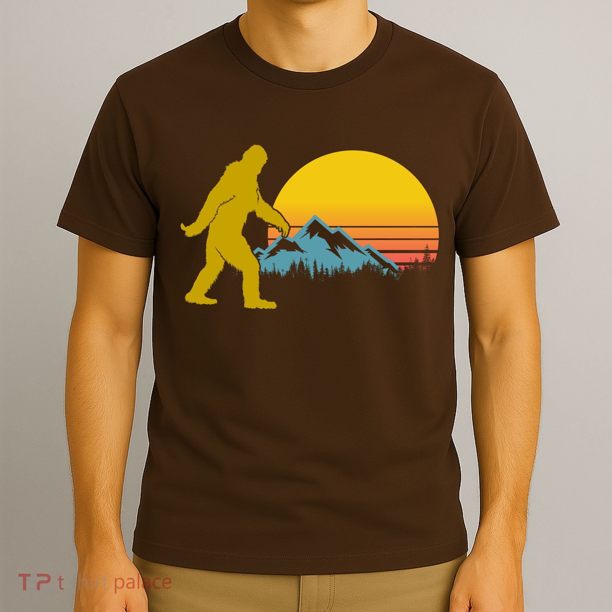 Retro Sasquatch Mountain Sunset T-Shirt