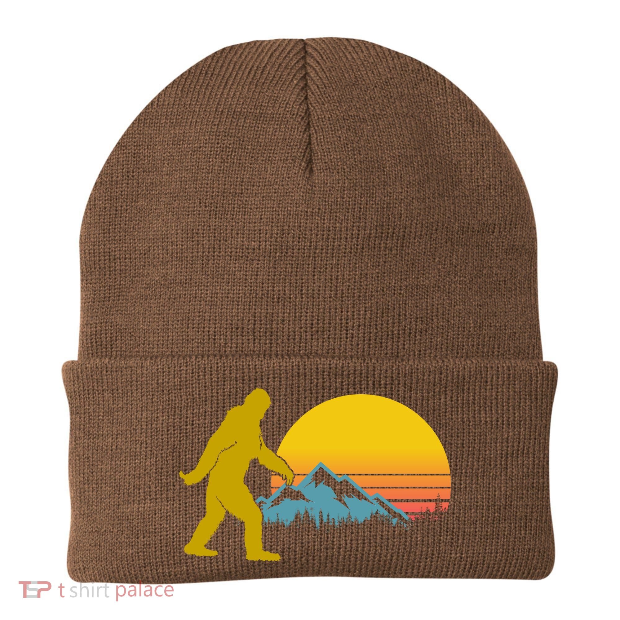Retro Sasquatch Mountain Sunset Beanie