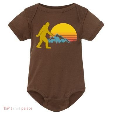 Retro Sasquatch Mountain Sunset Baby Bodysuit