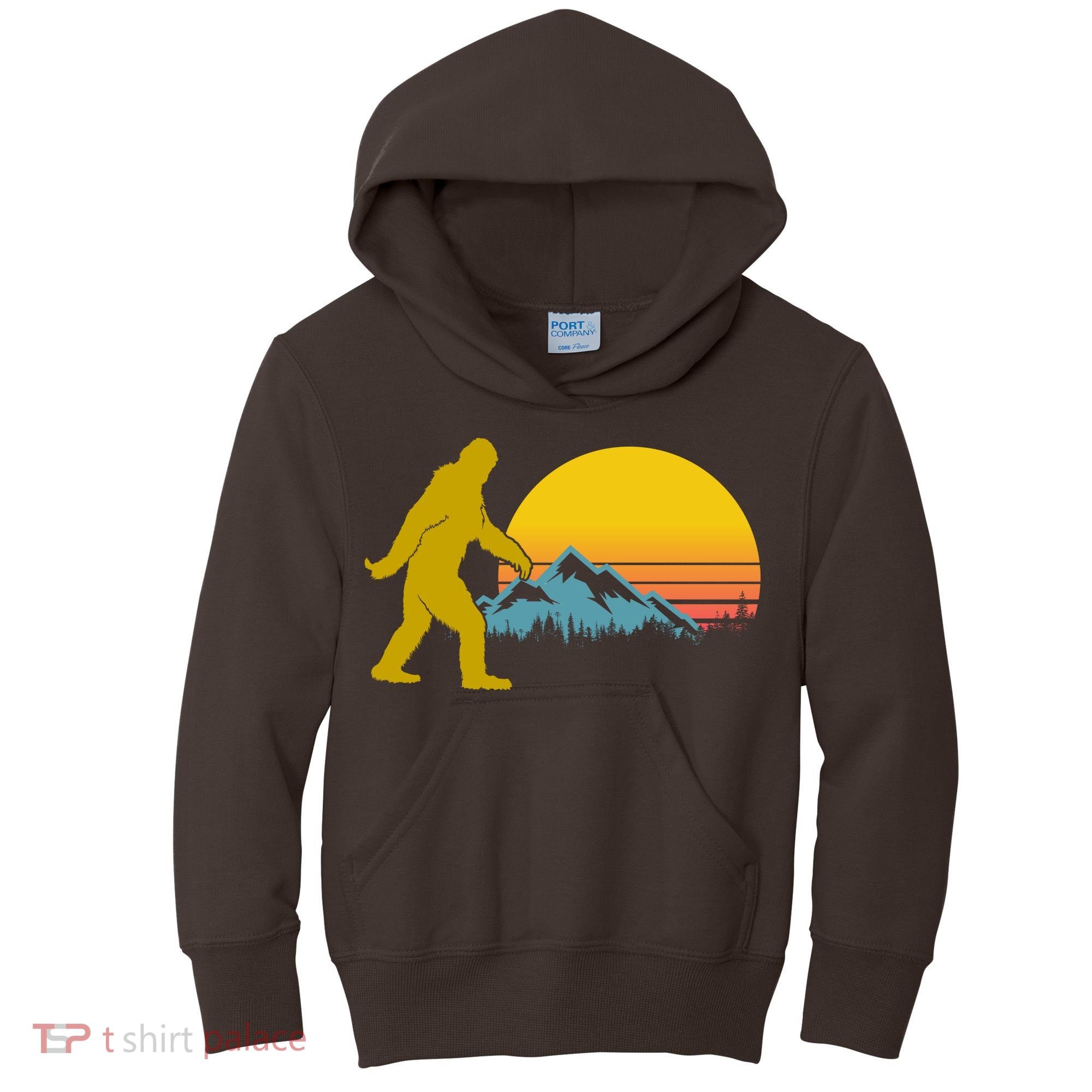 Retro Sasquatch Mountain Sunset Kids Hoodie