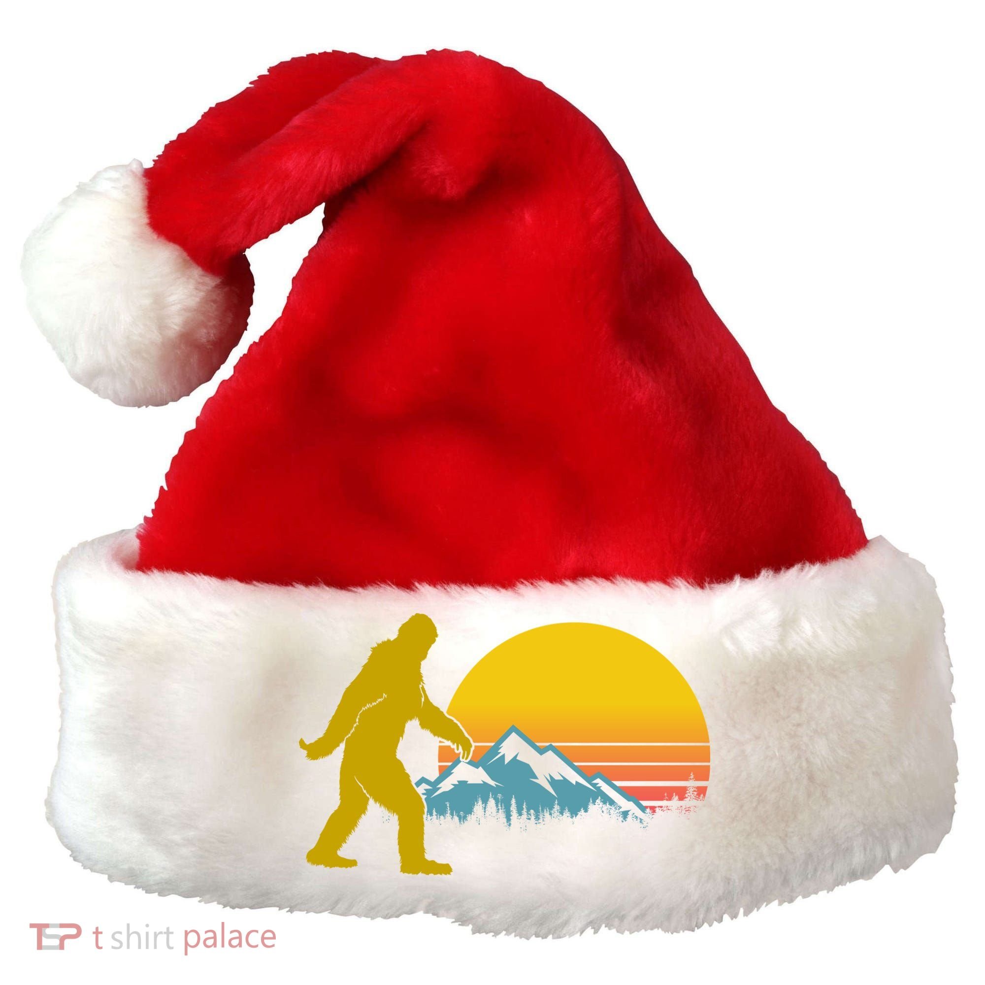 Retro Sasquatch Mountain Sunset Santa Hat