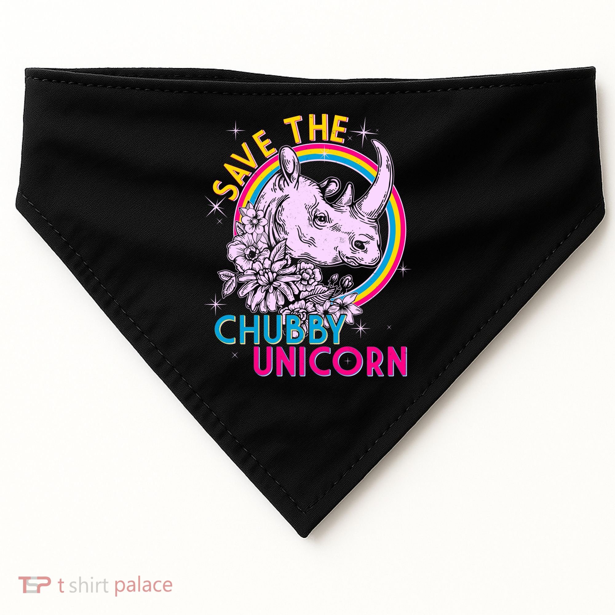 Retro Save the Chubby Unicorn Rhino USA-Made Doggie Bandana