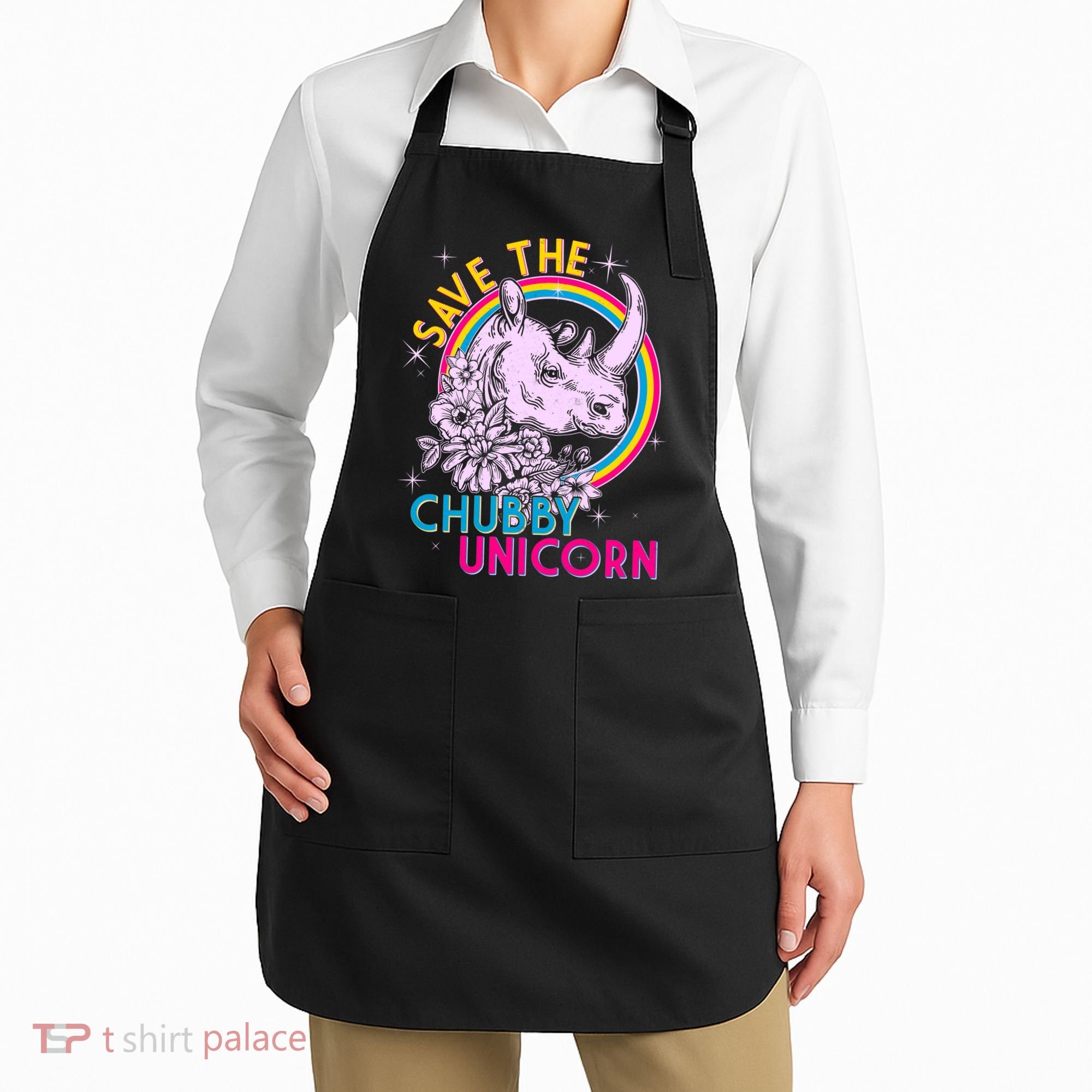 Retro Save the Chubby Unicorn Rhino Apron