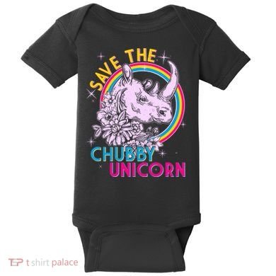 Retro Save the Chubby Unicorn Rhino Baby Bodysuit
