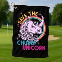 Retro Save the Chubby Unicorn Rhino Golf Towel thumb 1