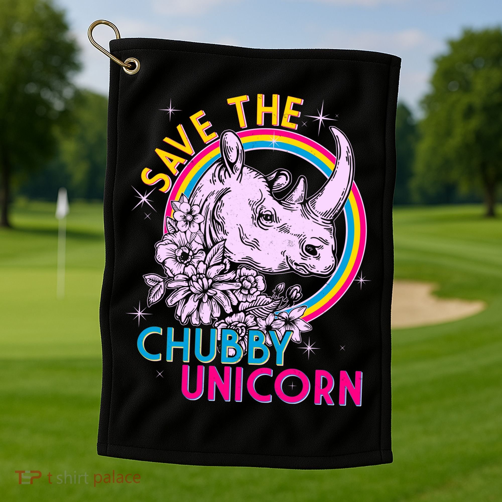 Retro Save the Chubby Unicorn Rhino Golf Towel