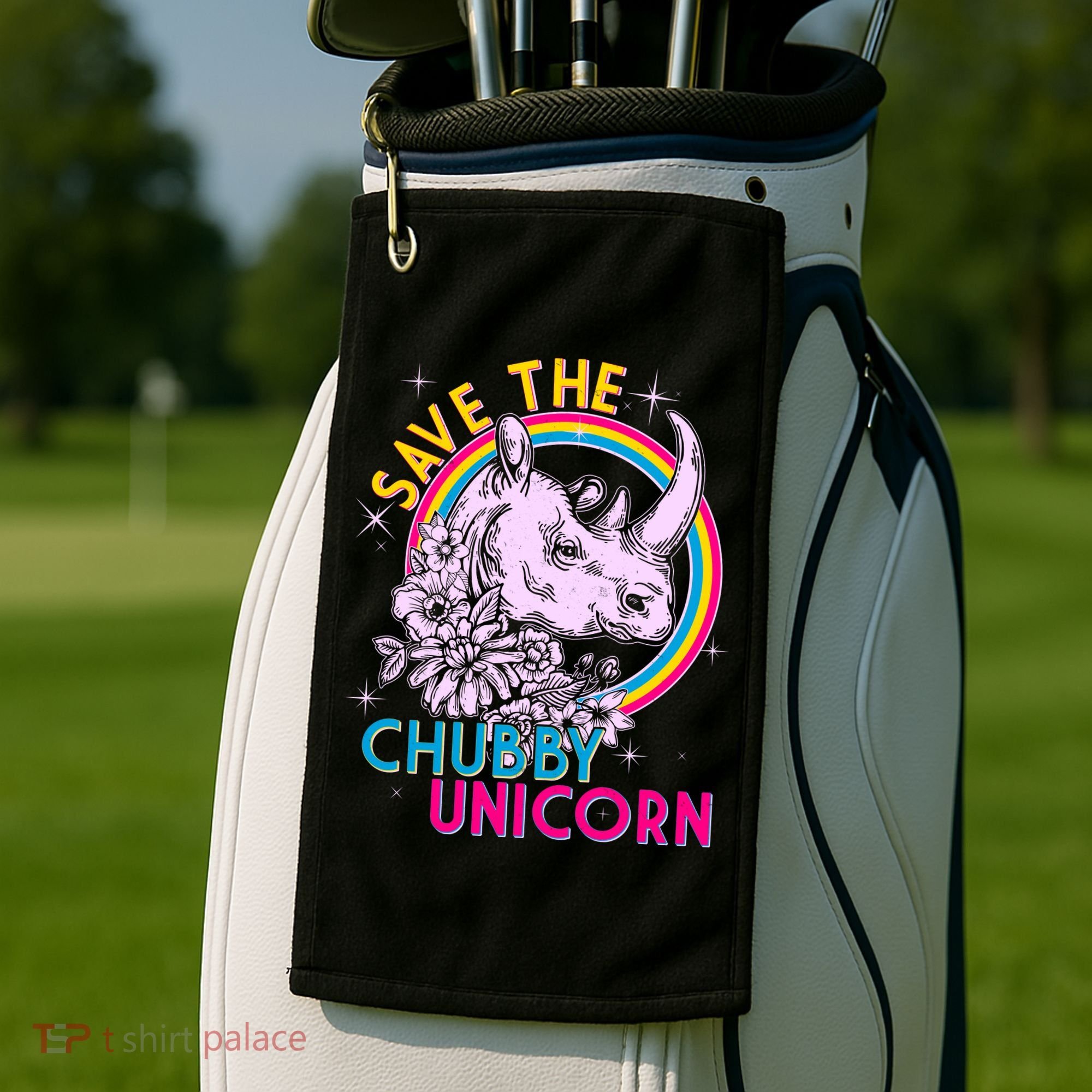 Retro Save the Chubby Unicorn Rhino Golf Towel