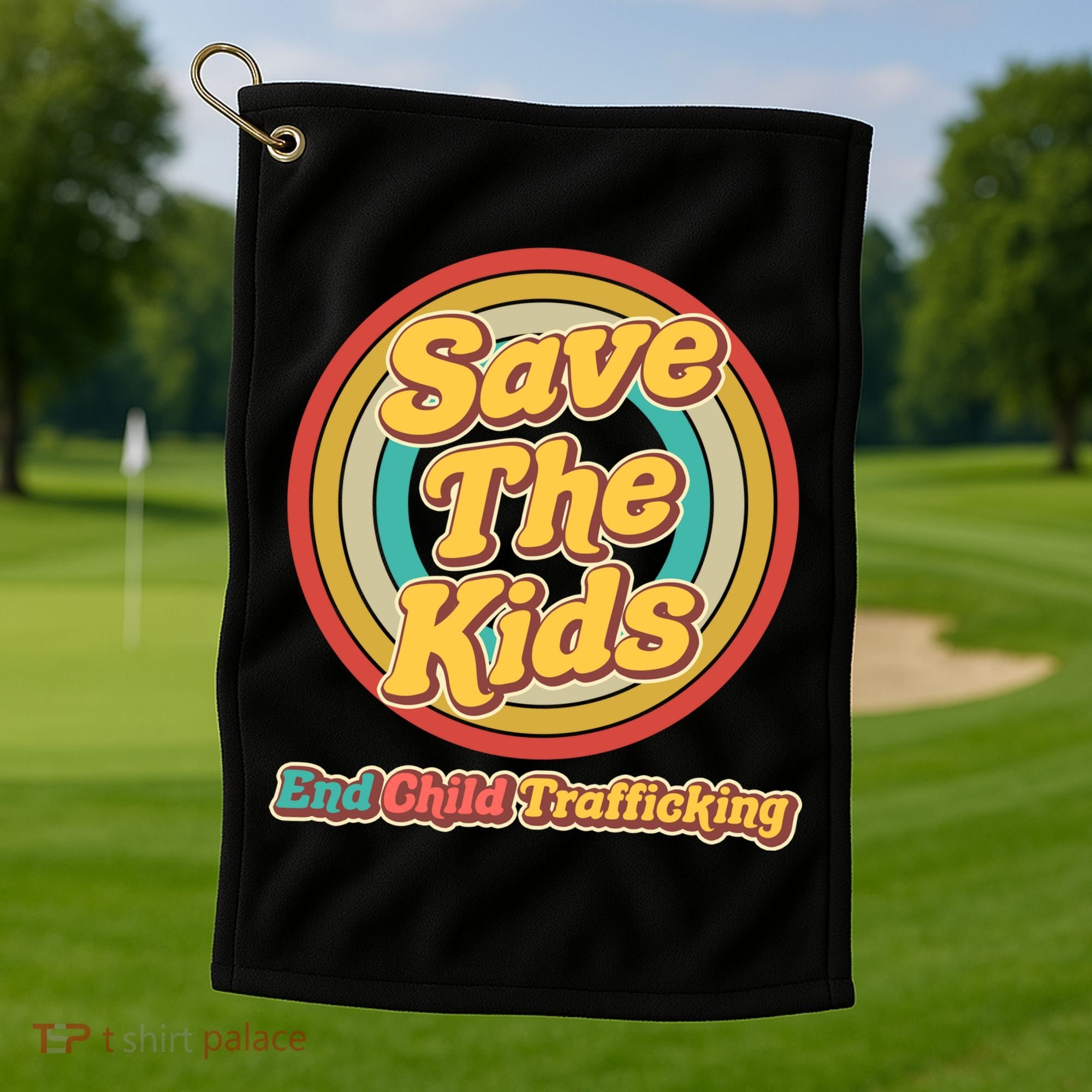 Retro Save The Kids End Child Trafficking Golf Towel