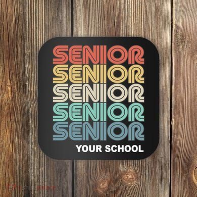 Retro Seniors Graduation Custom School Name Coaster