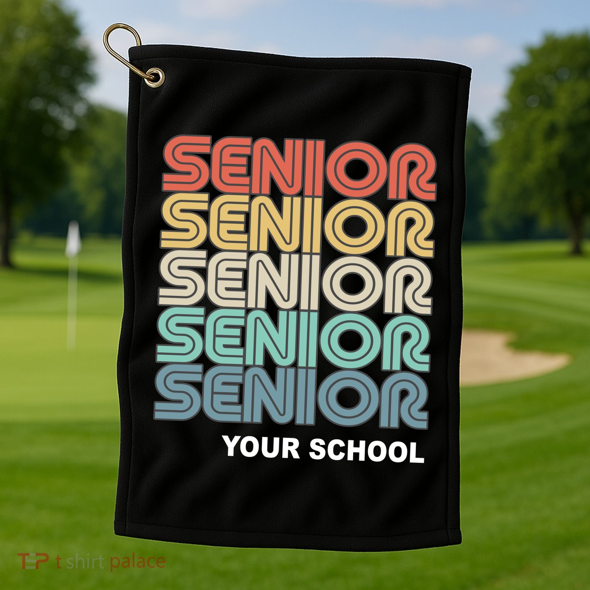 Retro Seniors Graduation Custom School Name Golf Towel