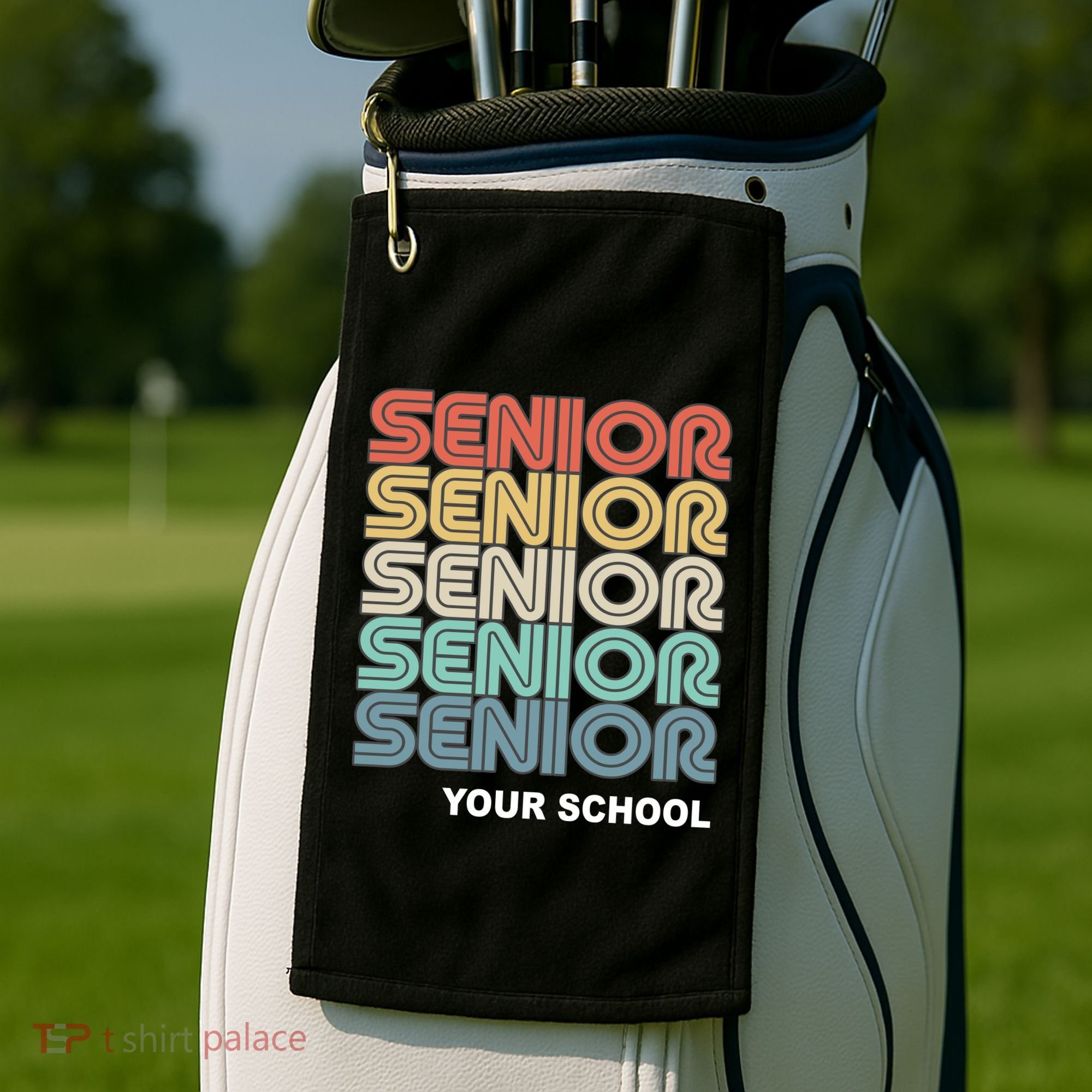 Retro Seniors Graduation Custom School Name Golf Towel