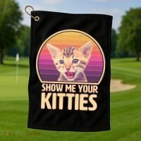 Retro Show Me Your Kitties Funny Meme Golf Towel thumb 1