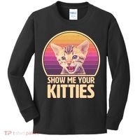 Retro Show Me Your Kitties Funny Meme Kids Long Sleeve Shirt thumb 0