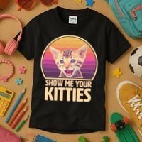 Retro Show Me Your Kitties Funny Meme Kids T-Shirt thumb 3