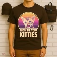 Retro Show Me Your Kitties Funny Meme T-Shirt thumb 6