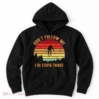 Retro Skiing Don't Follow Me I Do Stupid Things Hoodie thumb 0