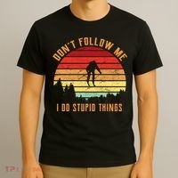 Retro Skiing Don't Follow Me I Do Stupid Things T-Shirt thumb 3