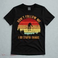 Retro Skiing Don't Follow Me I Do Stupid Things T-Shirt thumb 5